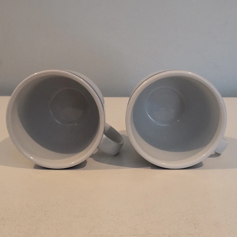 Pottery Barn Ceramic 12 Ounce Club Blue Coffee Mug Set.